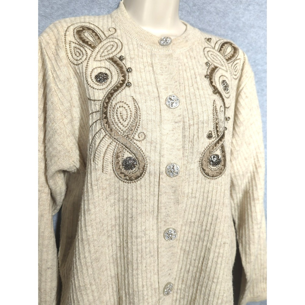 Very Vintage Cardigan Sweater Jacket XL MODERN ROMANCE Embroidered 60's Unique